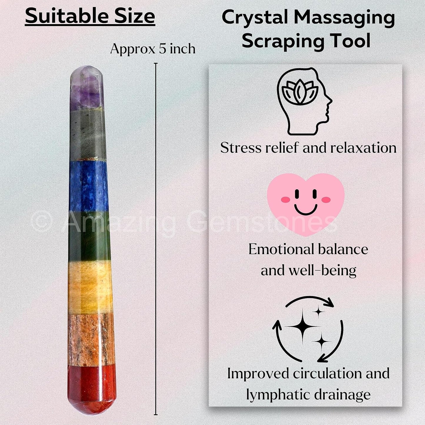 Amazing Gemstone Large Chakra Crystal Wand Massage Stick - Pelvic Wand Gua Sha for Adults - Crystals and Healing Stones Massage Wands for Adults Gifts (Smooth)